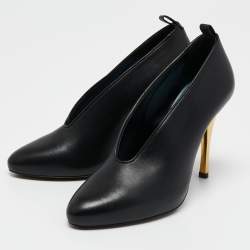 Pre Owned Lanvin Black Leather V Neck Pumps Size 35