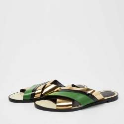 Lanvin Multicolor Leather Cross Strap Flat Slide Sandals Size 39.5