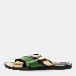 Lanvin Multicolor Leather Cross Strap Flat Slide Sandals Size 39.5