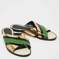 Lanvin Multicolor Leather Cross Strap Flat Slide Sandals Size 39.5