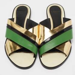 Lanvin Multicolor Leather Cross Strap Flat Slide Sandals Size 39.5