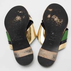 Lanvin Multicolor Leather Cross Strap Flat Slide Sandals Size 39.5