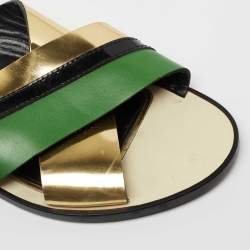 Lanvin Multicolor Leather Cross Strap Flat Slide Sandals Size 39.5