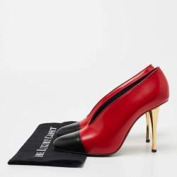 Pre Owned Lanvin Red Black Leather Cap Toe Pumps Size 40