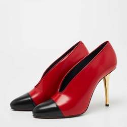 Pre Owned Lanvin Red Black Leather Cap Toe Pumps Size 40