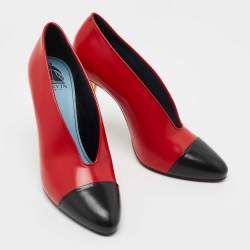 Pre Owned Lanvin Red Black Leather Cap Toe Pumps Size 40