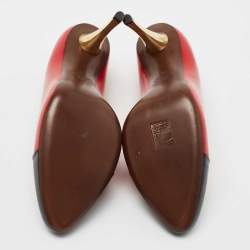 Pre Owned Lanvin Red Black Leather Cap Toe Pumps Size 40