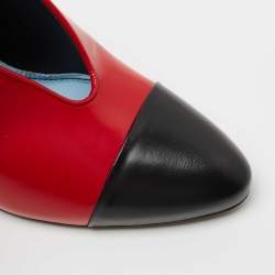 Pre Owned Lanvin Red Black Leather Cap Toe Pumps Size 40