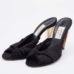 Pre Owned Lanvin Black Satin Pleated Open Toe Mules Size 40