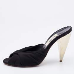 Pre Owned Lanvin Black Satin Pleated Open Toe Mules Size 40