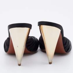 Pre Owned Lanvin Black Satin Pleated Open Toe Mules Size 40