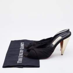 Pre Owned Lanvin Black Satin Pleated Open Toe Mules Size 40