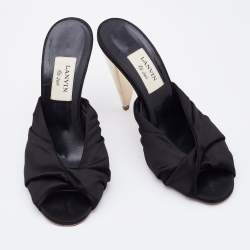 Pre Owned Lanvin Black Satin Pleated Open Toe Mules Size 40