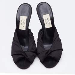 Pre Owned Lanvin Black Satin Pleated Open Toe Mules Size 40