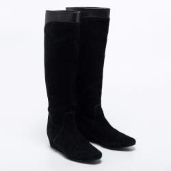 Pre Owned Lanvin Black Suede and Leather Mid Length Boots Size 36