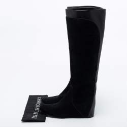 Pre Owned Lanvin Black Suede and Leather Mid Length Boots Size 36