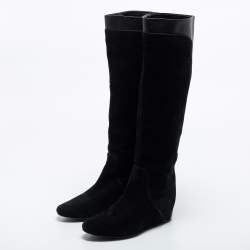 Pre Owned Lanvin Black Suede and Leather Mid Length Boots Size 36