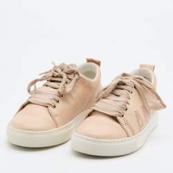 Lanvin Beige Leather Perforated Logo Low Top Sneakers Size 37