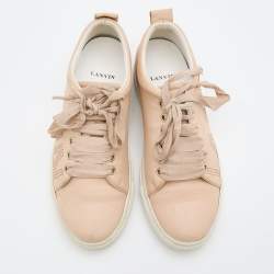 Lanvin Beige Leather Perforated Logo Low Top Sneakers Size 37