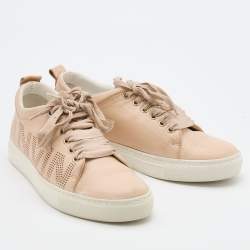 Lanvin Beige Leather Perforated Logo Low Top Sneakers Size 37