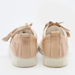 Lanvin Beige Leather Perforated Logo Low Top Sneakers Size 37