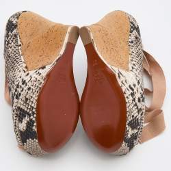 Pre Owned Lanvin Black/White Python Print Canvas Wedge Platform Ankle Wrap Pumps Size 37