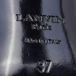 Pre Owned Lanvin Gold/Black Leather and Satin Ankle Strap Sandals Size 37