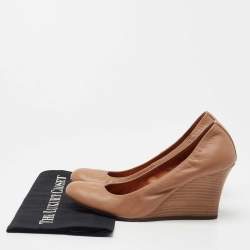 Pre Owned Lanvin Brown Leather Wedge Pumps Size 40
