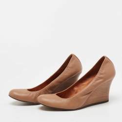 Pre Owned Lanvin Brown Leather Wedge Pumps Size 40