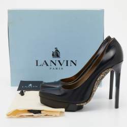 Pre Owned Lanvin Black Leather Embellished Pointed Toe Pumps Size 39