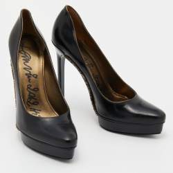 Pre Owned Lanvin Black Leather Embellished Pointed Toe Pumps Size 39