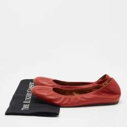 Pre Owned Lanvin Red Leather Scrunch Ballet Flats Size 40