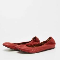 Pre Owned Lanvin Red Leather Scrunch Ballet Flats Size 40
