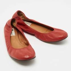 Pre Owned Lanvin Red Leather Scrunch Ballet Flats Size 40