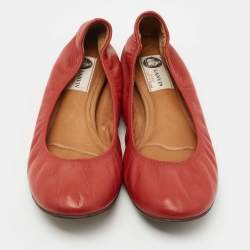 Pre Owned Lanvin Red Leather Scrunch Ballet Flats Size 40