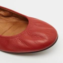 Pre Owned Lanvin Red Leather Scrunch Ballet Flats Size 40