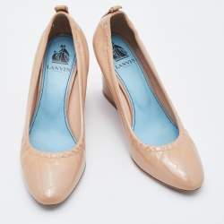 Pre Owned Lanvin Beige Patent Leather Wedge Pumps Size 37
