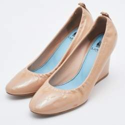 Pre Owned Lanvin Beige Patent Leather Wedge Pumps Size 37