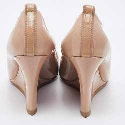 Pre Owned Lanvin Beige Patent Leather Wedge Pumps Size 37