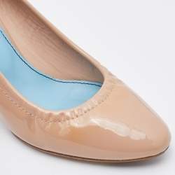 Pre Owned Lanvin Beige Patent Leather Wedge Pumps Size 37