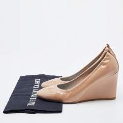 Pre Owned Lanvin Beige Patent Leather Wedge Pumps Size 37