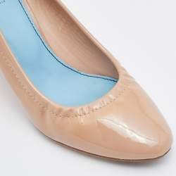 Pre Owned Lanvin Beige Patent Leather Wedge Pumps Size 37