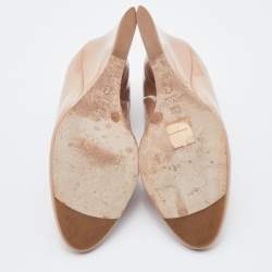 Pre Owned Lanvin Beige Patent Leather Wedge Pumps Size 37