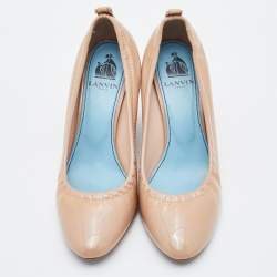 Pre Owned Lanvin Beige Patent Leather Wedge Pumps Size 37