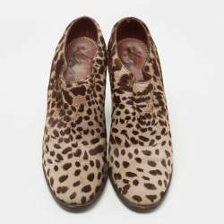 Pre Owned Lanvin Brown/Beige Leopard Print Calf Hair Ankle Booties Size 40.5