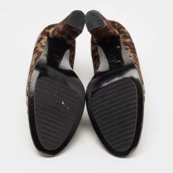 Pre Owned Lanvin Brown/Beige Leopard Print Calf Hair Ankle Booties Size 40.5