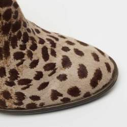 Pre Owned Lanvin Brown/Beige Leopard Print Calf Hair Ankle Booties Size 40.5