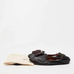 Pre Owned Lanvin Black Leather Tassel Scrunch Smoking Slippers Size 38
