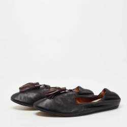 Pre Owned Lanvin Black Leather Tassel Scrunch Smoking Slippers Size 38