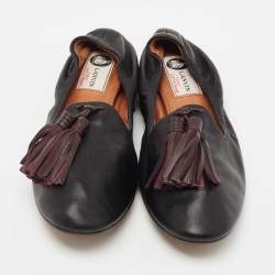 Pre Owned Lanvin Black Leather Tassel Scrunch Smoking Slippers Size 38